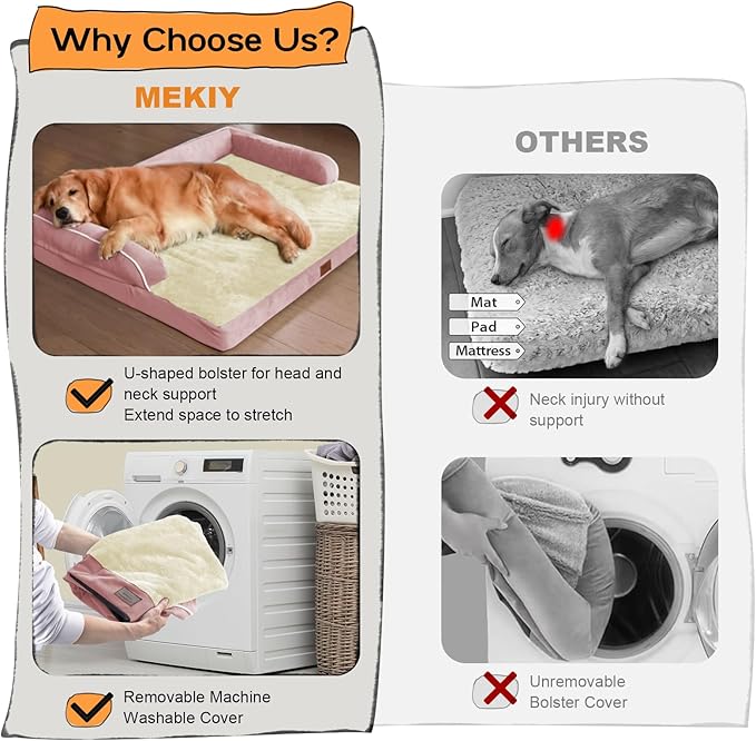 Large Dog Bed Orthopedic Washable: Beds Bolster - XL XLarge Big Dogs - Memory Foam - Ultra-Soft Pink XL Dog Crate Bed - Waterproof with Removable Cover