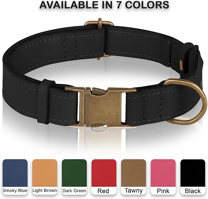 AirTag Dog Collar - Genuine Leather Dog Collar with Apple AirTag Holder and Metal Buckle - Smart GPS Tracking Pet Collars for Small Medium Large Dogs Puppy (Black, L, 17"-21" Neck Fit)