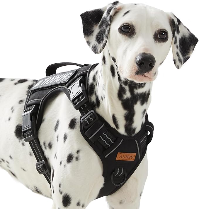 Tactical Dog Harness Medium Sized Dog, No Pull Pet Harness, Adjustable Dog Vest for Easy Walking, Breathable Oxford Material, Reflective Strips with Metal Front Clip Control, Black