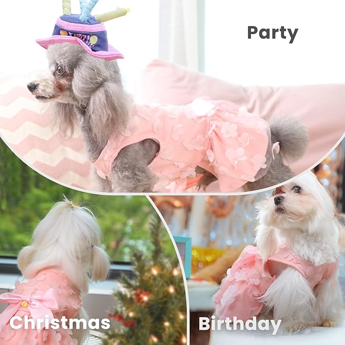 Laifug Dog Dress Puppy Print Princess Dog Dress Cute Party Wear (Pink, S)