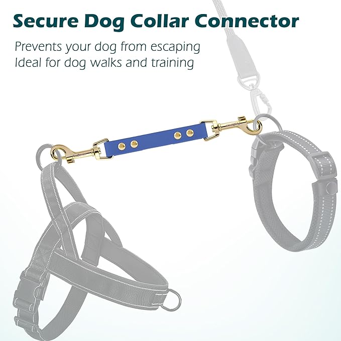 PetBonus Dog Collar Safety Clip, Waterproof Backup Safety Strap for Dog Harness to Prong Collar, Odor Proof Double Ended Clasp Leash Connector for Training Walking (Blue)