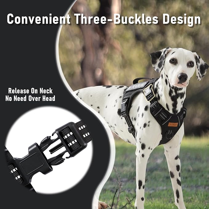 Tactical Dog Harness Medium Sized Dog, No Pull Pet Harness, Adjustable Dog Vest for Easy Walking, Breathable Oxford Material, Reflective Strips with Metal Front Clip Control, Black