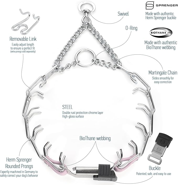 Herm Sprenger Chrome Plated Steel Dog Collar with Quick Release ClicLock Buckle and Biothane Insert Training Collar for Dogs Made in Germany (Pastel Purple, 16in x 2.25mm(Neck Size up to 13-14in))