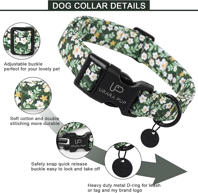 Summer Dog Collar, Flower Print Dog Collar with Adjustable Plastic Buckle, Lightweight Cute Pet Collar, Ideal Gift for Boy Girl Dogs