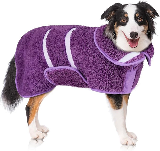 Unicorn Catcher Dog Bathrobe Super Absorbent Dog Towels for Drying Dogs Large Quick Drying Dog Robes for After Bath Soft Dog Drying Towel Adjustable Dog Drying Coat to Keep Dog Warm(S-XXL), Purple