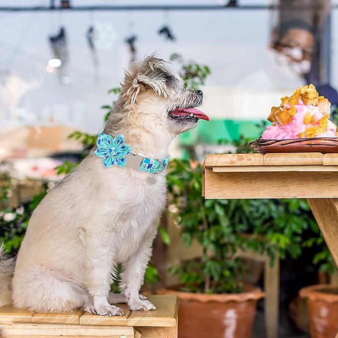Dog Collar with Flower, Comfortable Cotton Summer Dog Flower Collar, Durable Metal Buckle Cute Pet Collar for Large Girl Boy Dog, L