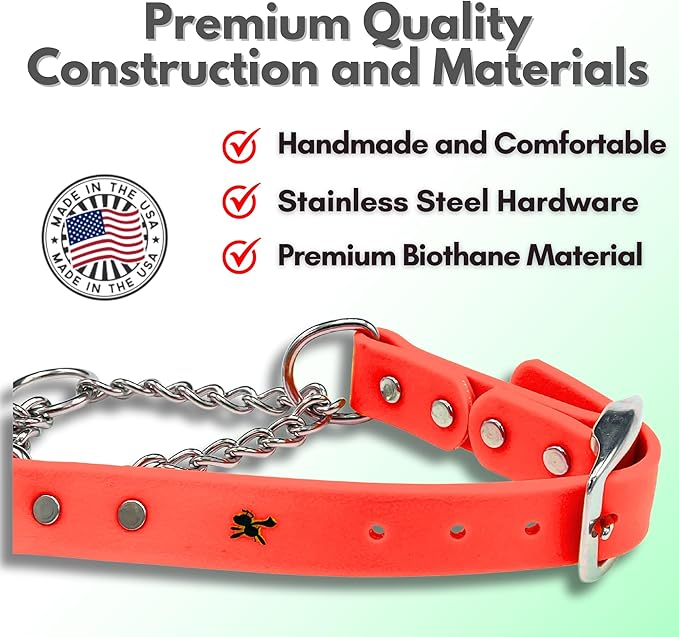 Martingale Collar for Dogs, Biothane, Stainless Steel Hardware, No Pull, Made in The USA, Professional Grade, XL, Orange