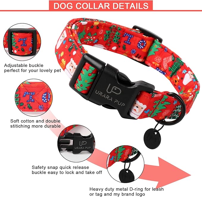 Christmas Santa Claus Dog Collar, Cute Santa Claus Christmas Collar for Puppy Girl Boy Dog, Adjustable Red Dog Collar with Quick Release, Cute Pet Collar