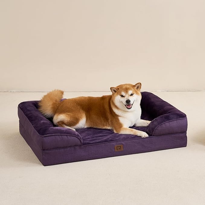 EHEYCIGA Orthopedic Dog Bed for Medium Dogs, Waterproof Memory Foam Medium Dog Beds with Sides, Non-Slip Bottom and Egg-Crate Foam Pet Couch Bed with Washable Removable Cover, Purple