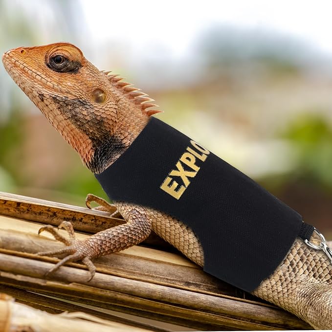 Bearded Dragon Leash and Harness Adjustable - Escape Proof Soft Leather Reptile Lizard Leash Harness with 5 ft Short Leash for Walking Outdoor