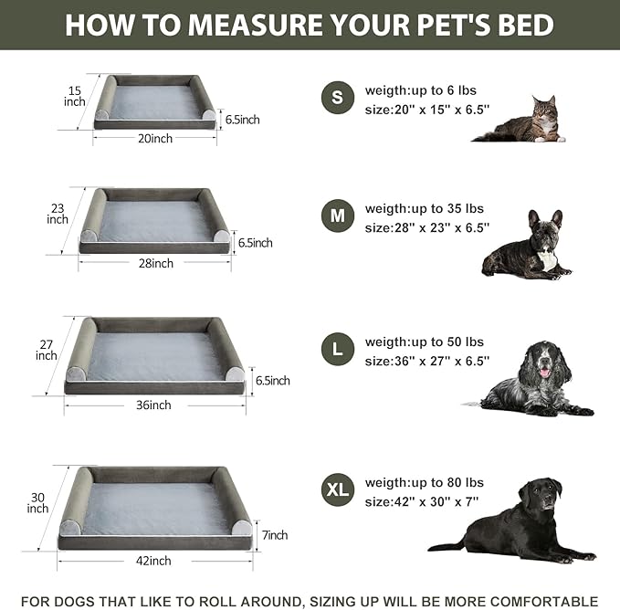 BFPETHOME Washable Dog Beds for Medium Dogs, Orthopedic Dog Bed Medium, Big Dog Couch Bed with Removable Washable Cover, Waterproof Lining and Nonskid Bottom, Egg-Crate Foam Pet Sofa Bed for Sleeping