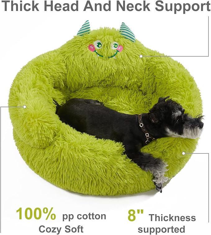 Jiupety Cute Calming Dog and Cat Bed, Anti-Anxiety Donut for Small Pets, Cozy Soft Pet Round Cuddler Bed with Non-Slip Bottom, L(27"x27"x14"), Green