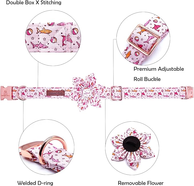 Lionheart Glory Shark Print Pink Collar - Adjustable Soft Dog Collar for Medium Dogs