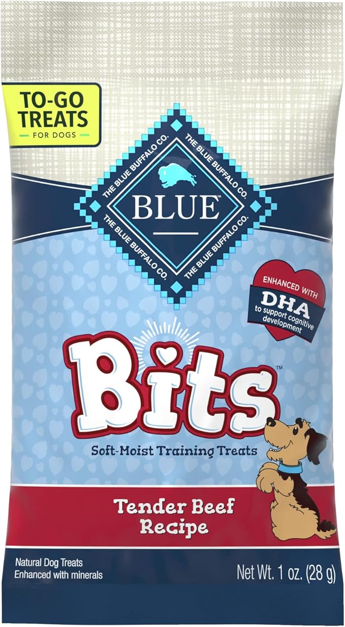 Blue Buffalo BLUE Bits Natural Soft-Moist Training Dog Treats TO-GO, Beef Recipe 1-oz Bags (Pack of 12)