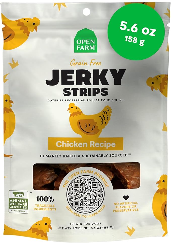 Open Farm Dehydrated Dog Treats, Gently Cooked Recipe with Natural Simple Ingredients and No Artificial Flavors or Preservatives (1 Pack Chicken Jerky)