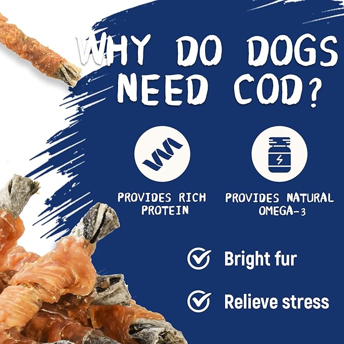 Dog Treat Chicken Wrapped Cod Skins, Training Treat for Small Dog, Healthy Chews w/Taurine, High Protein and Omega3, 12.5 oz