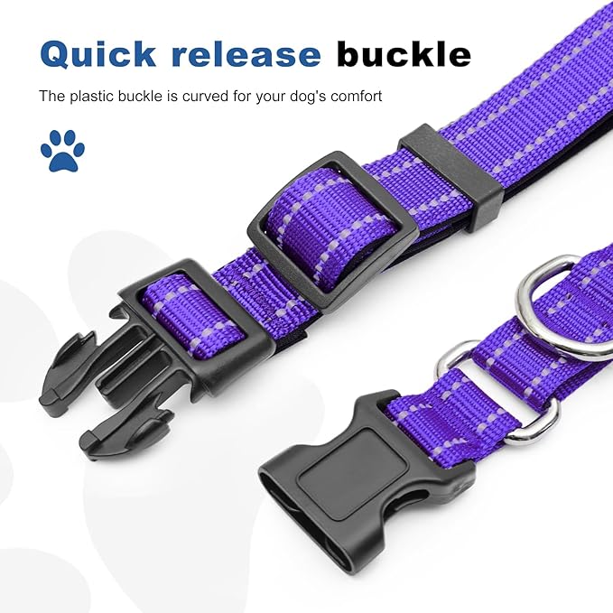 Reflective Martingale Dog Collars. Dog Collar with Quick Release Buckle. Adjustable Soft Padded Breathable Nylon Pet Collar Suitable for Puppies for Small Medium Large Dogs.