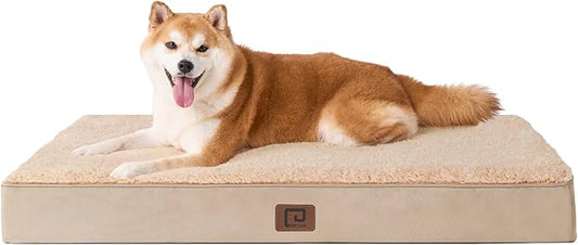 EHEYCIGA Orthopedic Dog Beds for Large Dogs with Removable Washable Cover for Crate, Khaki, 35x23
