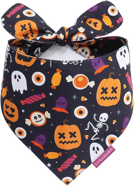 Luxury Cat and Dog Bandanas - Halloween Designs | Premium Silky Poly Fabric | 100% Handmade Custom Shape Dual Layered Small, Medium, Large Cat Scarf (Trick-Or-Treat, Medium)