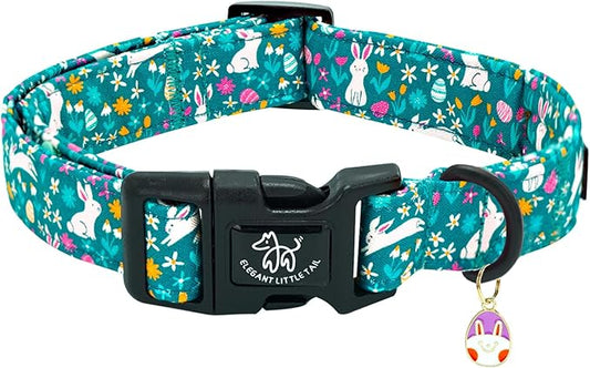 Elegant little tail Easter Dog Collar, Cute Rabbit Pattern Pet Collar Durable Holiday Girl or Boy Adjustable Cotton Pet Collar with Quick Release Buckle for X-Small Puppy