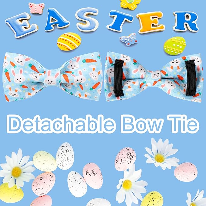 Easter Dog Collar With Bow Tie, Cotton Carrot Bowtie for Large Girl Boy Dog, Cute Bunny Pet Collar With Metal Buckle, Gift, M