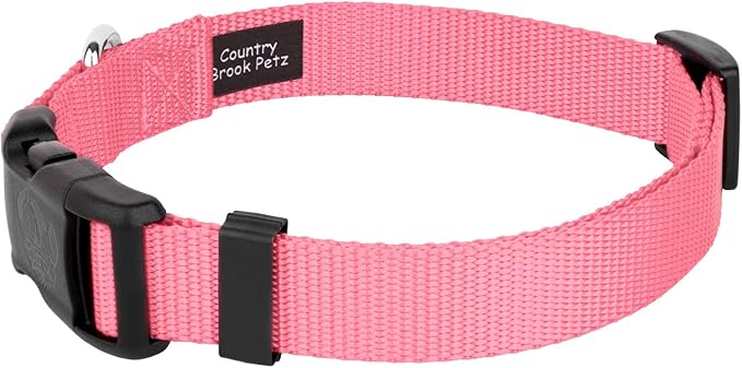Country Brook Petz - American-Made Dog Collar for Large, Medium, and Small Dogs and Puppies - Deluxe Heavy Duty Nylon in 33 Dazzling Colors (Small, 3/4 Inch Wide, Pink)