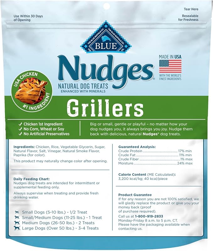 Blue Buffalo Nudges Grillers Natural Dog Treats, Made in the USA with Real Chicken, 16-oz Bag
