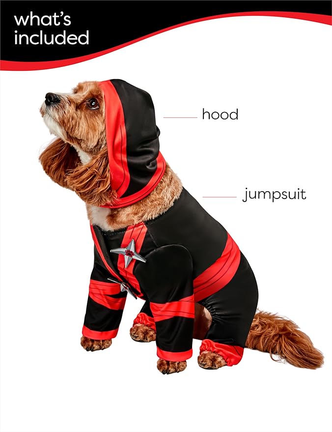 Rubies Ninja Fun and Cute Pet Costume Jumpsuit and Hood for Themed Parties and Halloween, Large