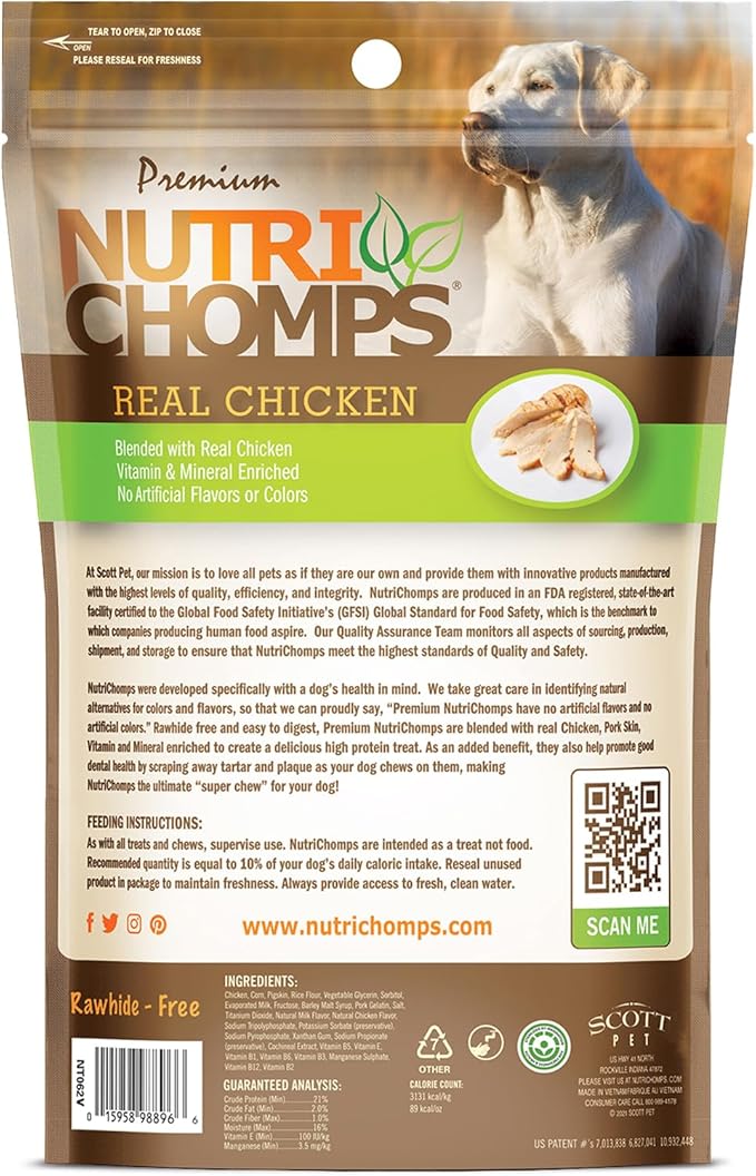 NutriChomps Dog Chews 5-inch Twists, Easy to Digest, Rawhide-Free Dog Treats, Real Peanut Butter Flavor & Real Chicken Flavor (NT112V) - 10 Count (Pack of 2)