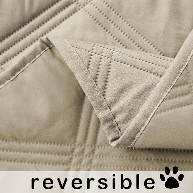 fuguitex Waterproof Dog Blanket Reversible for Small Dogs Resistant Leakproof Washable Couch Cushion Bed Protector Cover for Indoor Furniture Pet Friendly(82"*82",Brown+Khaki+Khaki