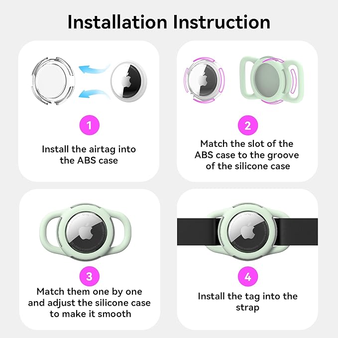 Waterproof Airtag Dog Collar Holder, Silicone & ABS Airtag Holder for Dog & Cat Collars, Ultra-Durable, Lightweight and Protective Airtag Case (Luminous, Regular)