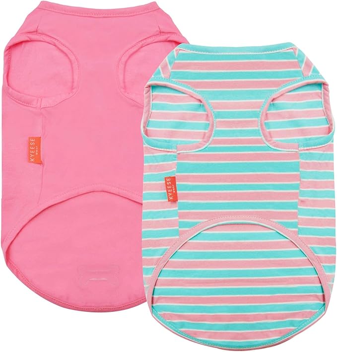 KYEESE 2Pack Dog Shirts Striped T Shirt for Medium Dogs Boy Lightweight Sleeveless Vest Cotton Tank Top Clothes, XX-Large,Pink+Striped