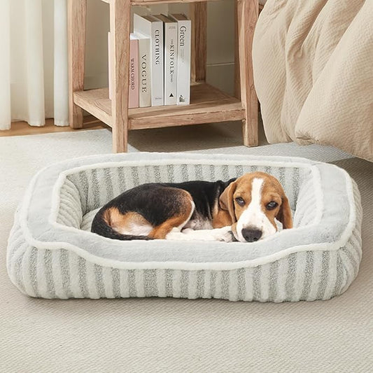 Dog Bed for Medium Dogs Breeds, Rectangular Soft Kennel Bed,Washable Deluxe Plush Dog Crate Beds, Comfy Durable Pet Sleeping Bed with Pillow & Non-Slip Bottom, Size (30"X24" Grey)