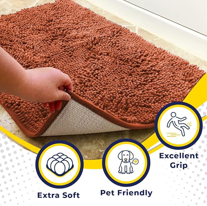 Muddy Mat® Shown on TV – Super Absorbent Microfiber Dog Door Mat for Muddy Paws, Non-Slip Washable Pet Rug, Quick Dry Chenille Entryway Carpet, Machine Washable Indoor Outdoor mat, Orange 60"x48"