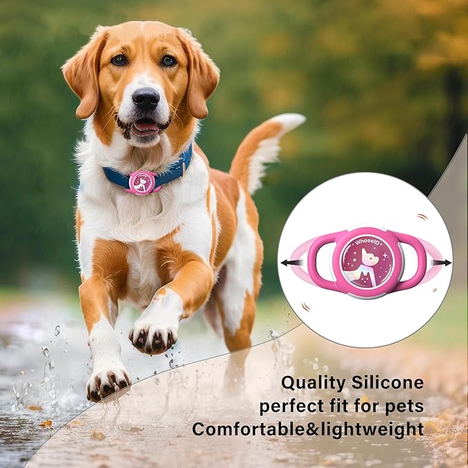 Waterproof Airtag Dog Collar Holder, Silicone & ABS Airtag Holder for Dog & Cat Collars, Ultra-Durable, Lightweight and Protective Airtag Case (Rose-1, Small)