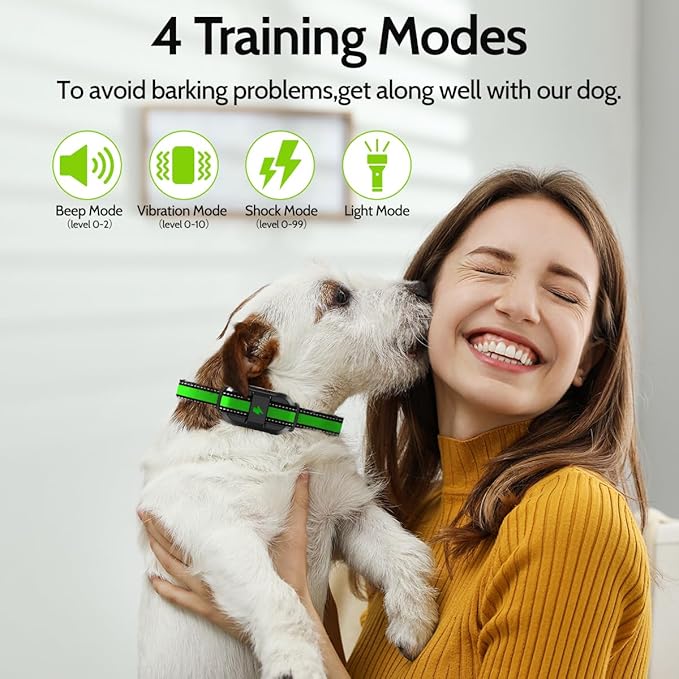 Dog Training Collar Electric Dog Collar with 4 Training Modes and Rechargeable Remote Waterproof Range 3300Ft for Small Medium Large Dogs(Green)