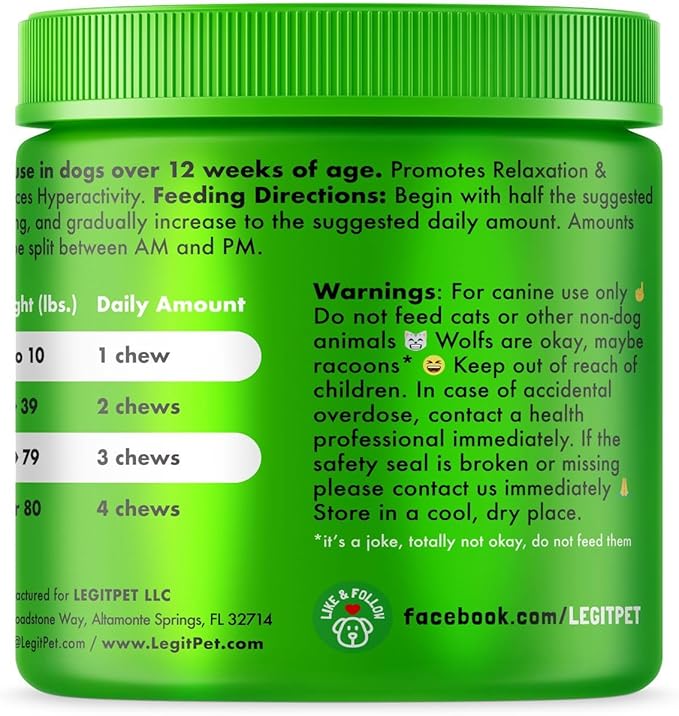 Calming Hemp Treats for Dogs Made in USA Organic Hemp Natural Separation Aid Helps Barking, Chewing, Thunder, Fireworks, Aggressive Behavior Soothing Stress Relief Natural Relaxation 120 Chews