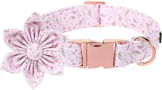 Lionet Paws Design Dogs Collar Cute Pink Flower Dog Collars for Girl Female Small Medium Dogs with Swan S