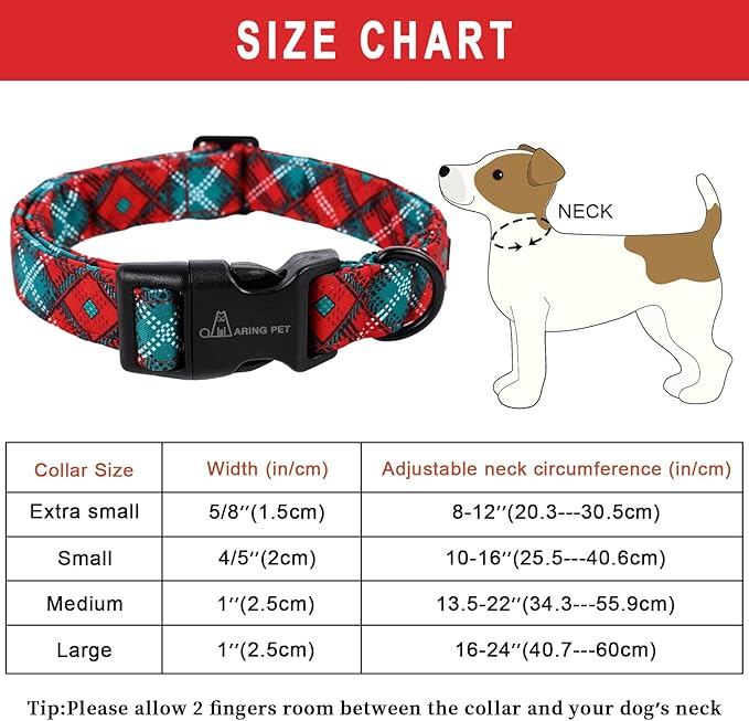 ARING PET Christmas Dog Collar-Cotton Lightweight Red Green Plaid Dog Collars, Adjustable Christmas Pet Collar Puppy Collars with Quick Release Buckle