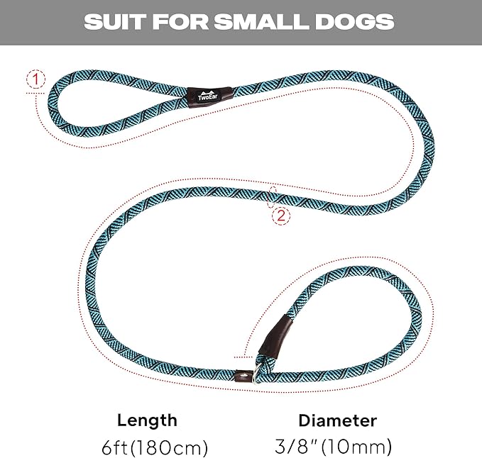 TwoEar Dog Slip Rope Leash - 6FT Heavy Duty Training Leash with Reflective Threads for Small to Large Dogs (Slim 3/8''x6ft, Blue)