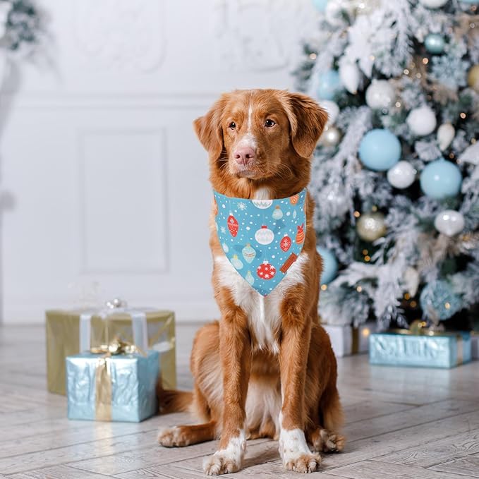 PTDECOR Christmas Dog Bandana, Xmas Light Bulb Santa Reversible Holiday Dog Scarf, Triangle Christmas Bandanas for Large and Extra Large Dogs Pets (X-Large)