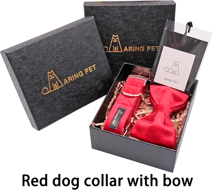 ARING PET Bowtie Dog Collar,Velvet Dog Collars with Removable Bowtie, Christmas Adorable Dog Collar,Medium.
