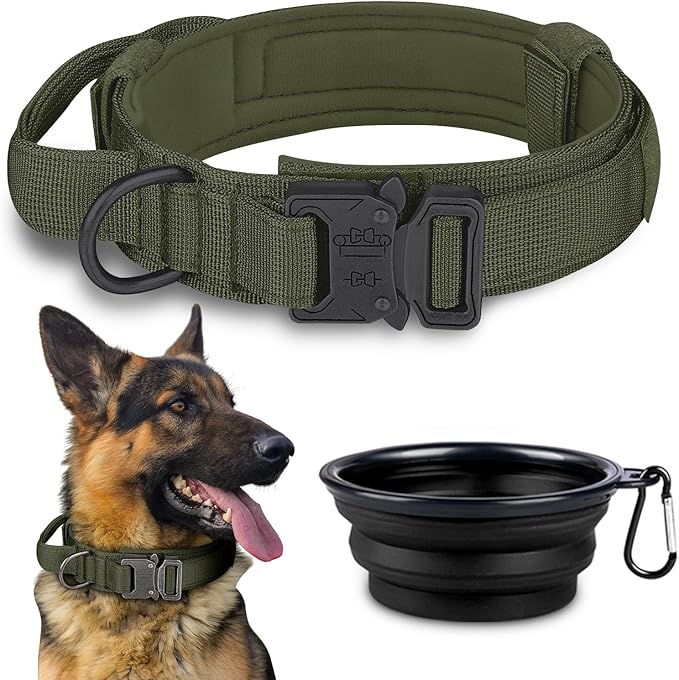COOYOO Tactical Dog Collar Set, Adjustable Military Nylon Collar with Control Handle and Heavy Metal Buckle for Medium and Large Dogs