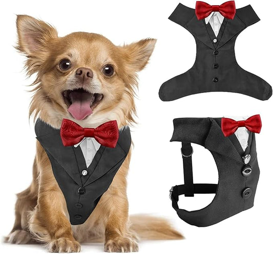 Dog Tuxedo for Wedding Outfit, Dog Suit and Tie Costumes for Birthday, Halloween, Cosplay, Christmas Party, Pet Formal Wear with Bowtie, Tux for Small Dogs, Chihuahua, Bichon, Maltese, Cats