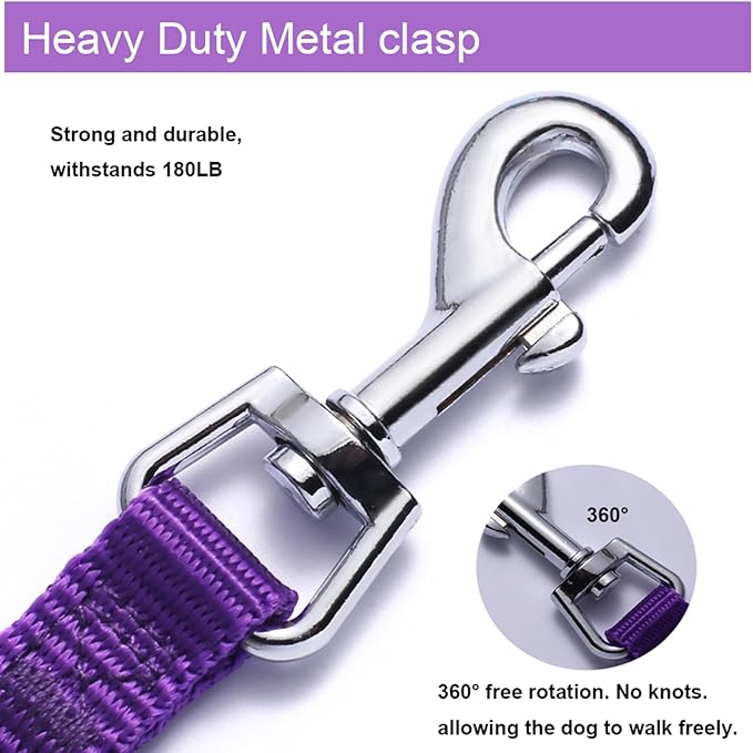 6 FT Puppy Leashes, Strong Traditional Style Leash with Easy to Use Collar Hook,Dog Lead Great for Small and Medium and Large Dog (Purple, 5/8 in x 6 ft)