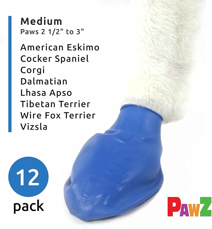 PawZ Rubber Dog Boots for Paws to 3" - All-Weather Dog Booties for Hot Pavement, Sand, Snow, Mud, and Rain - Anti Slip Dog Socks - M, Blue