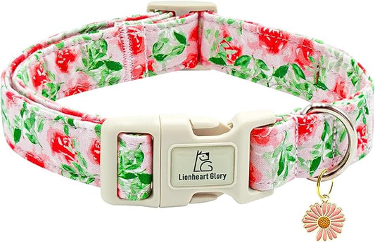 Lionheart glory Dog Collar Pink Flower Dogs Collar Summer Spring Cute Collars Dog Girl or Boy Soft Durable Adjustable Dog Collars for Small Dogs Pet Gift