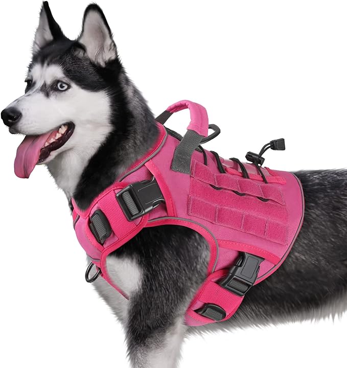 WINGOIN Pink Tactical Dog Harness for Medium Dogs, Heavy Duty No Pull Dog Harness with Handle, Adjustable Reflective Military K9 German Shepherd Dog Vest for Training, Walking, Hiking (M)