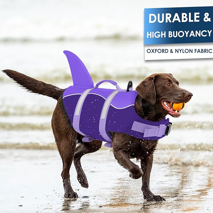 AOFITEE Dog Life Vest, Dog Life Jacket Shark, Reflective Puppy Safety Vest with Superior Buoyancy and Rescue Handle, Adjustable Dogs Swimsuit Float Coat for Small Medium Large Dogs, XS