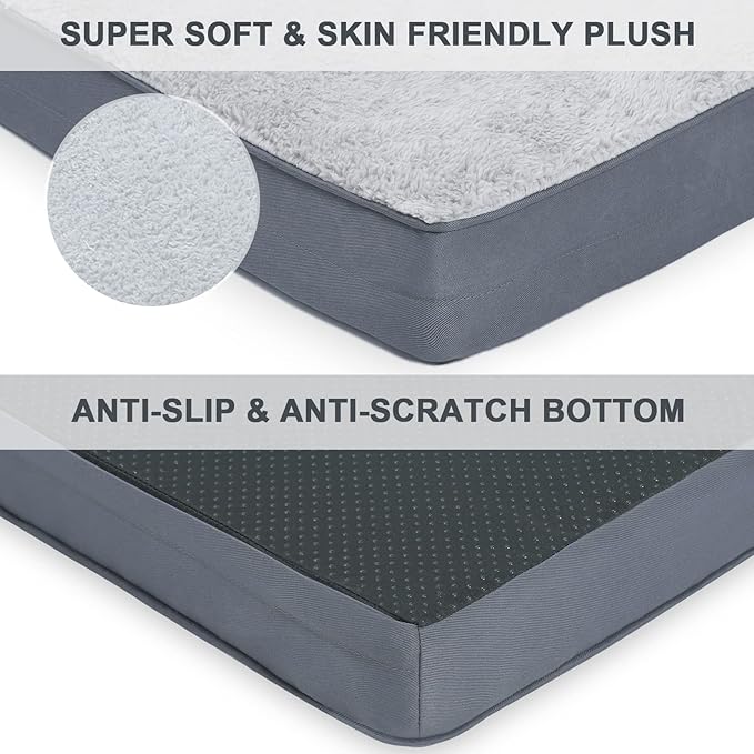 MIHIKK Waterproof Dog Beds Large Sized Dog Orthopedic Dog Beds for Crate with Removable Washable Cover Egg-Crate Foam Pet Pad Mat with Anti-Slip Bottom, 36x27 Inch, Light Grey
